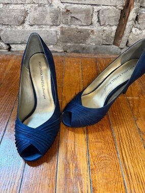 Adrianna Papell Navy Satin Peep-Toe Heels